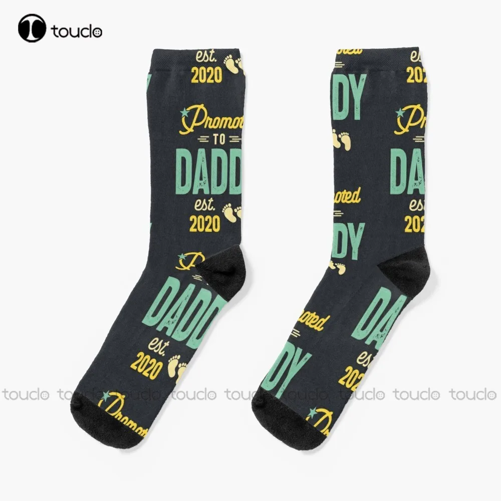 Mens Promoted To Daddy Est. 2020 Baby Gift For New Daddy Socks Thin Socks Women 360° Digital Print Street Skateboard Socks 1Pair