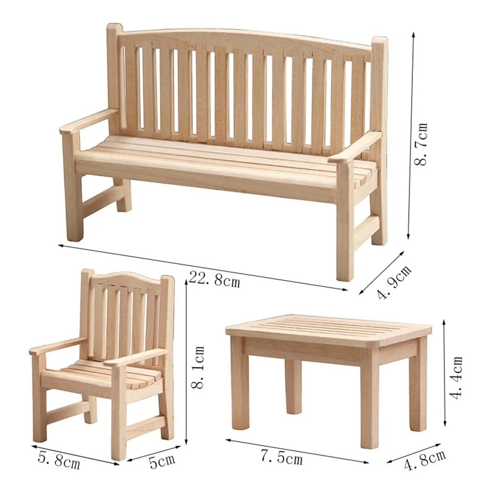 4 Stuks Miniatuur Tuinbankset Meubels Diy Ongeverfd Voor 1:12 Poppenhuis