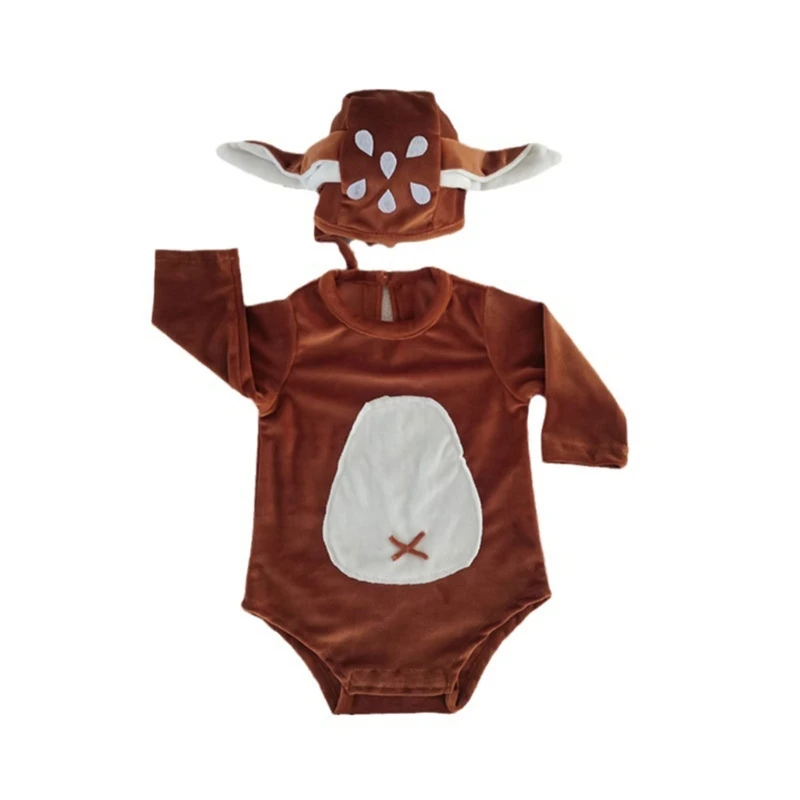 

Baby Photo Costume Cosplay Jumpsuit Reindeer Ear Beanie Hat Newborn Photo Props OnePiece Long Sleeves Romper Cute Outfit