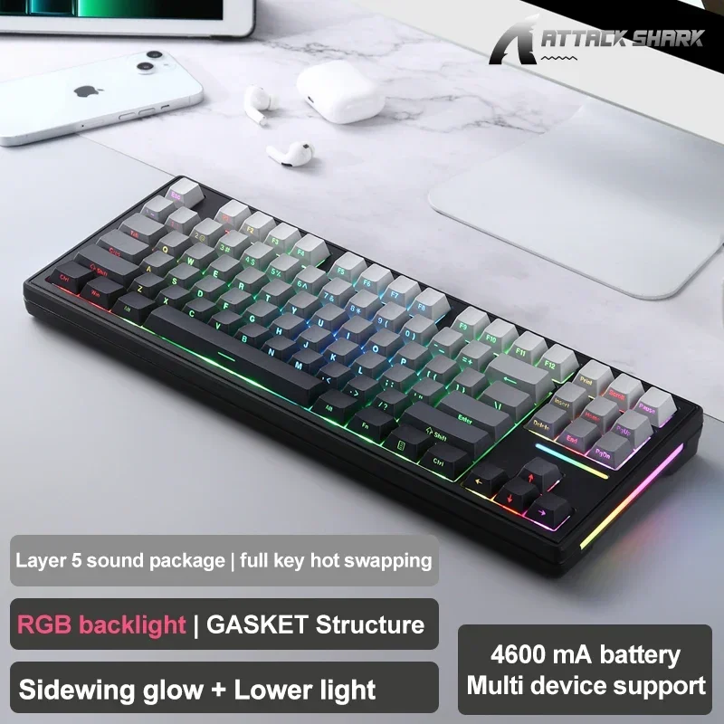 

Attack Shark M87 Pro Hot-Swap Mechanical Keyboard Bluetooth,USB-C Retro,2.4GHz,TKL RGB Tri-Mode OLED Display Game Keyboard