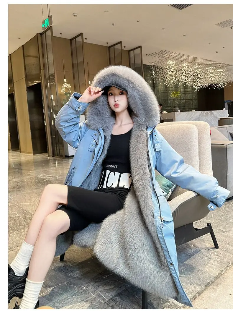 เสื้อโค้ทพาร์กาผู้หญิง ฤดูหนาว 2025 ซับในขนเฟอร์เทียมแบบถอดได้ แจ็คเก็ตยาวอุ่น