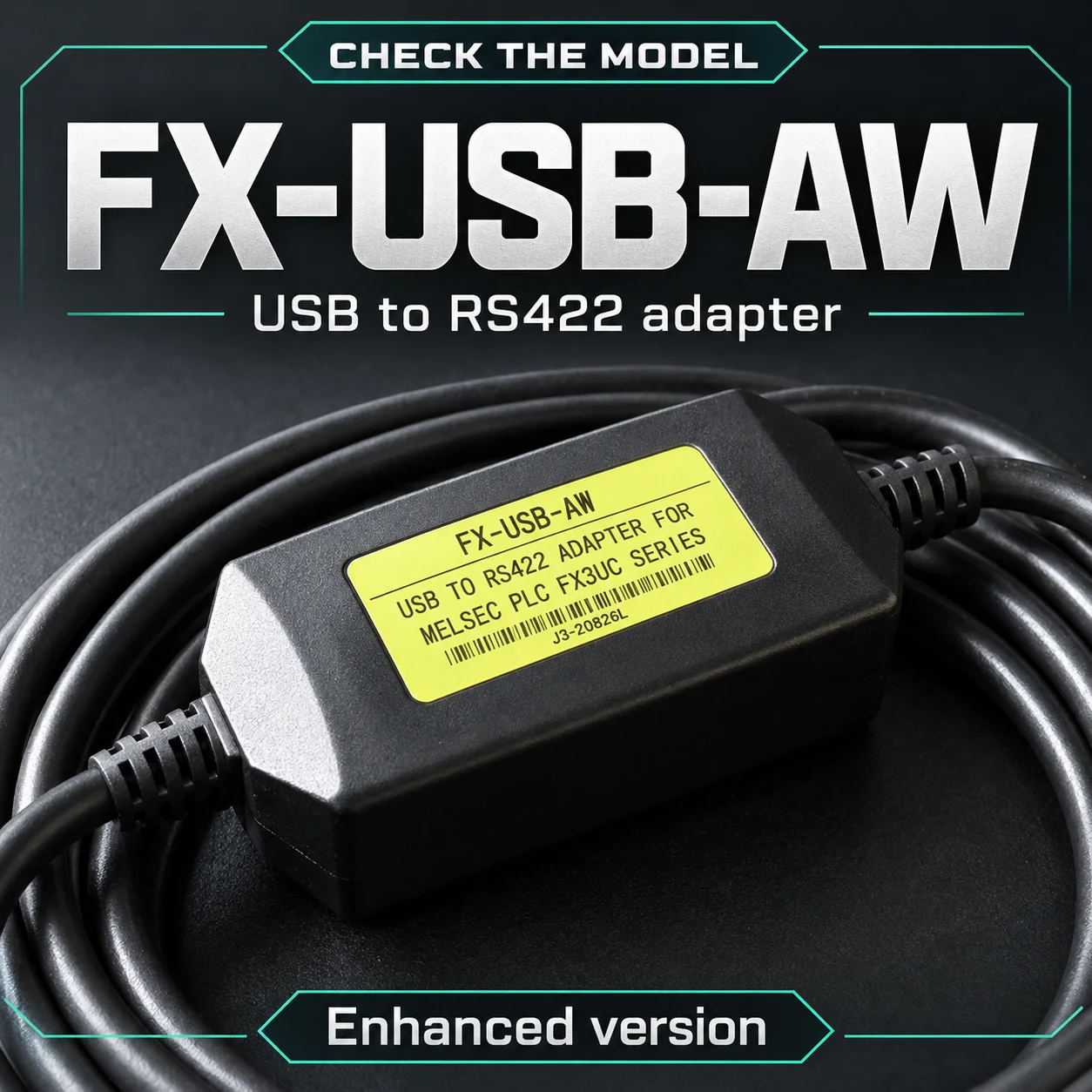 Industrial FX-USB-AW Download Cable for Mitsubishi FX3UC FX3G FX3SA, USB to RS422 Round 8Pin 3M, Enhanced Stable PLC Line