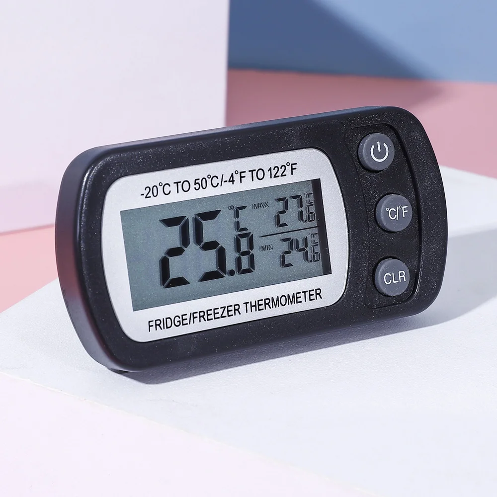 Thermometer Digital Refrigerator, Freezer, Freezer Magnetic Thermometer with Alarm Clock