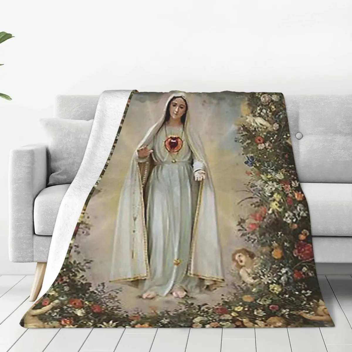 Virgin Mary Immaculate Heart Of Mary Mother Of God Our Lady Blanket Warm Flannel Throw Blanket Plush for Bed Travel Home Sofa