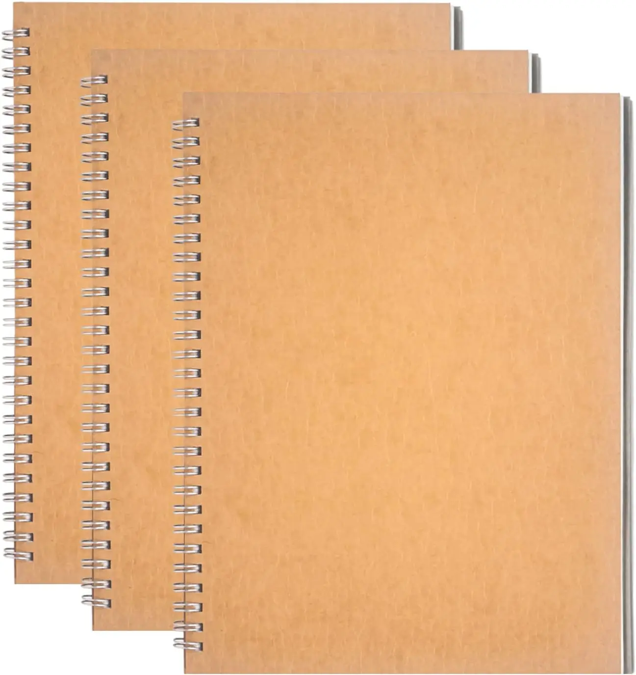 

Blank Spiral Notebook 3-Pack 100 Pages Each with Writing Backboard for Sketching Journaling Brown