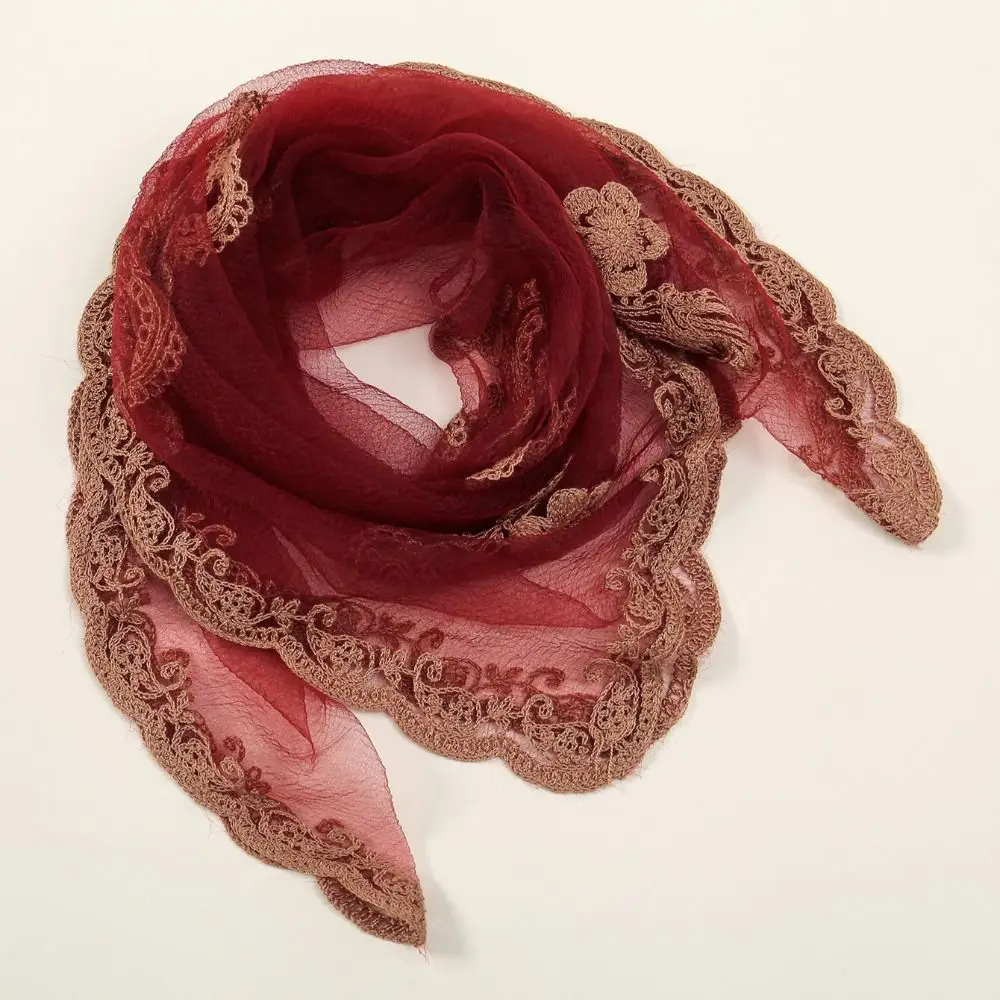 Embroidered Lace Embroidery Square Scarf Cashew Pattern Lace Trim Lace Headwrap Breathable Fabric Hair Wrap