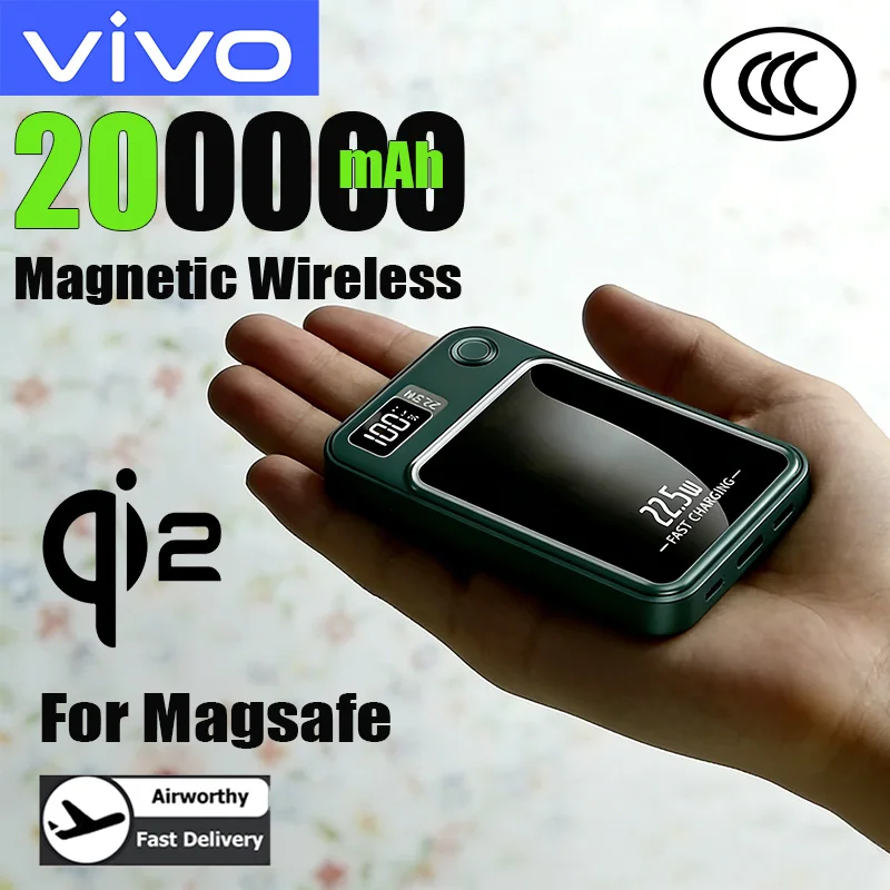 

Магнитный беспроводной внешний аккумулятор VIVO 200000 мАч, 22,5 Вт, ультратонкое быстрое зарядное устройство для Magsafe, портативная батарея для iPhone, Huawei, Samsung