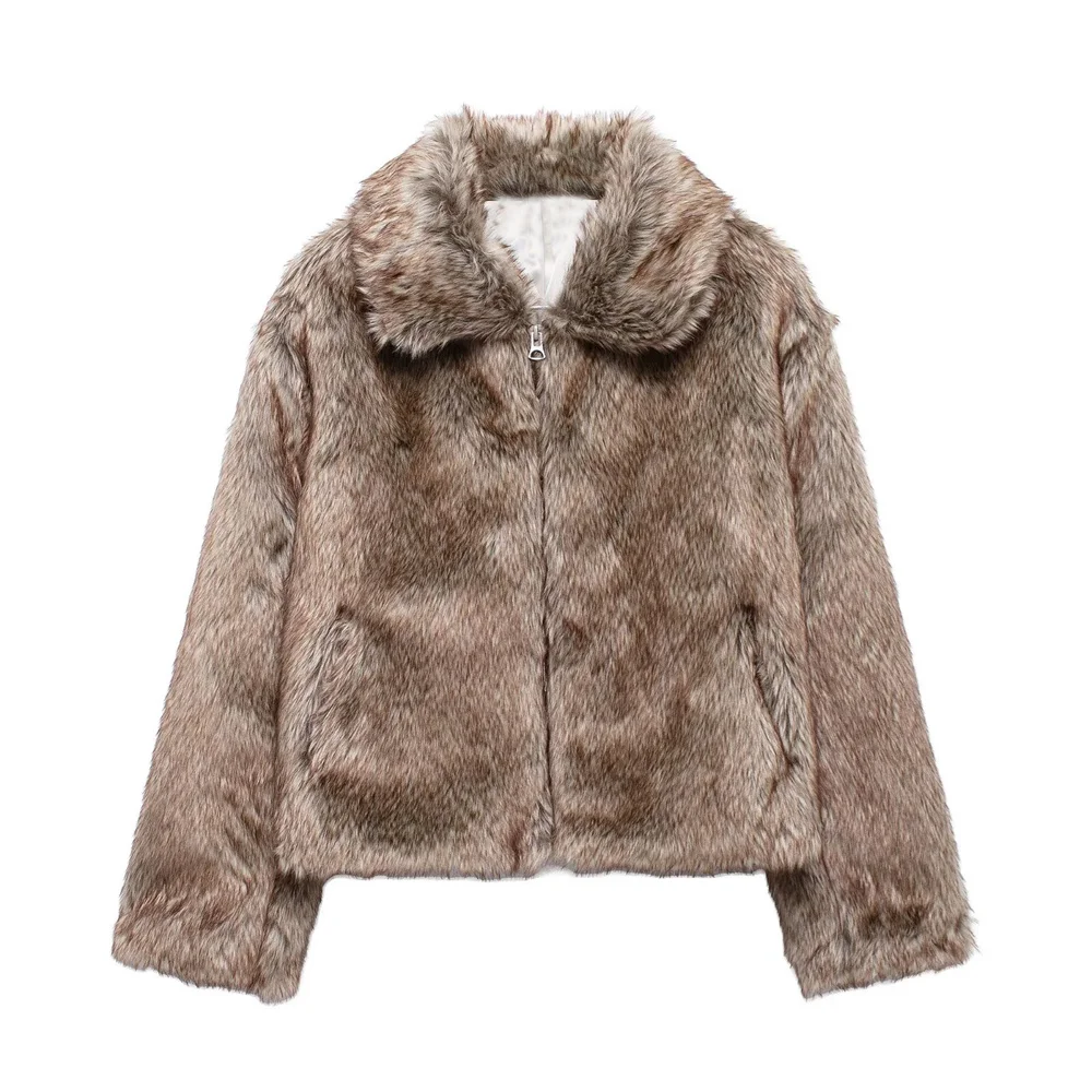 New autumn and winter fashion casual women's clothing temperament simple and warm faux fur jacket top