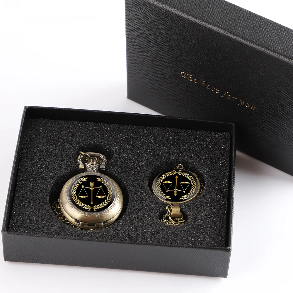 Delicate High Grade Pocket Watch Gift Set With Box Equity Justice Balance Design Necklace Clock Accessories For Gifts