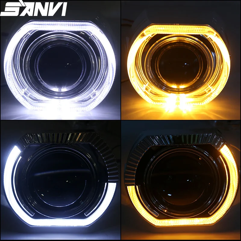 SANVI 2.5/3.0 Inches Square Angel Eyes Mask Turn Signal Shrouds Headlight Lens Hella 3R G5/Koito Q5/WST Projectors Lens