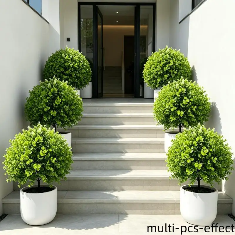 Plantes vertes artificielles à piquer dans le sol, fausses plantes vertes, arbustes en plastique pour la décoration extérieure de jardin, patio, cour et aménagement paysager