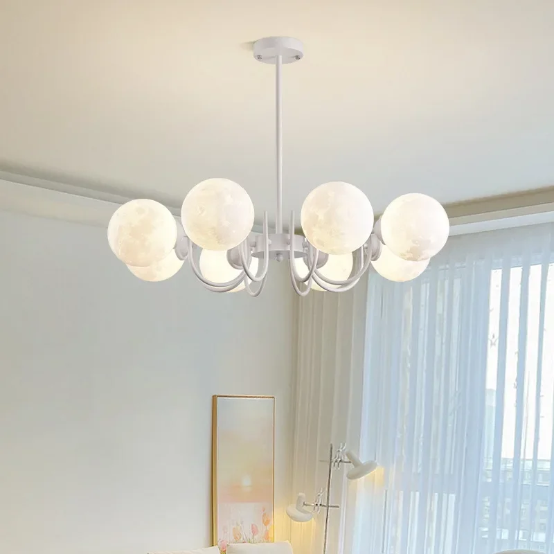 

SANDYHA Cream Pumpkin Moon Pendant LED Hanging Lights for Bedroom Living Room Dining Table Nordic Creative Home Decor