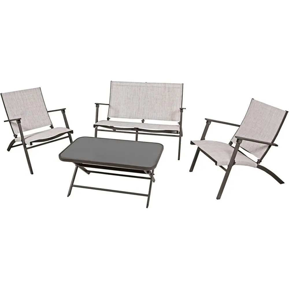 

4-Piece Steel Patio Furniture Set with 2 Chairs, Loveseat, and Table, Tan