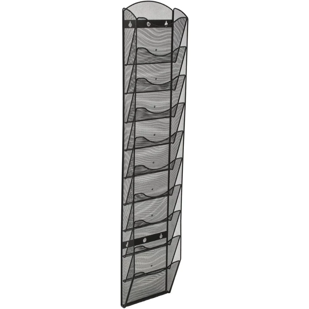 

Wall Mount Literature Rack, File Folder Organizer, 10 Dividable Pockets (Black Steel Mesh)