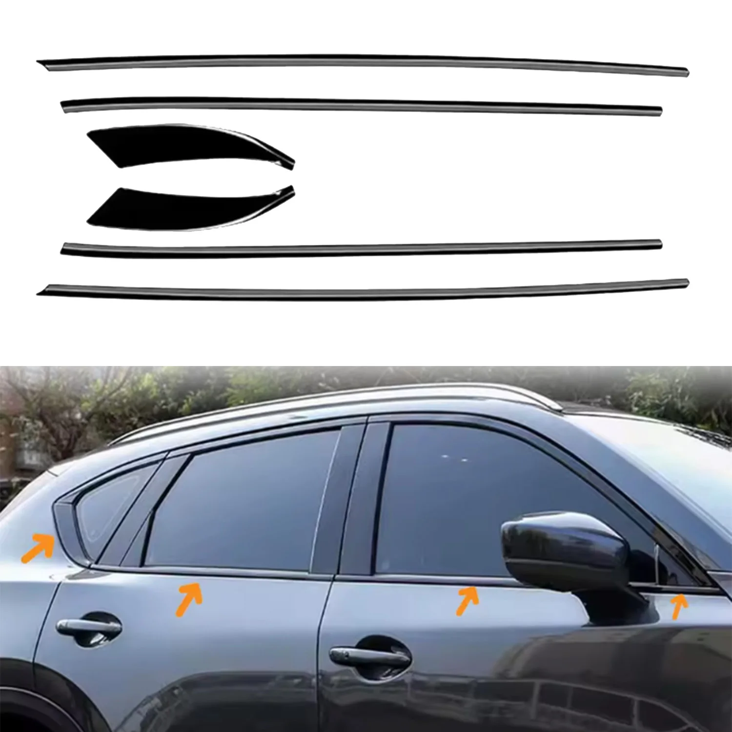 Staal Glanzend Zwart Zijruit Bodem Streep Molding Decor Trim Auto Accessoires 6 Stuks Voor Mazda CX-5 CX5 2018-2025