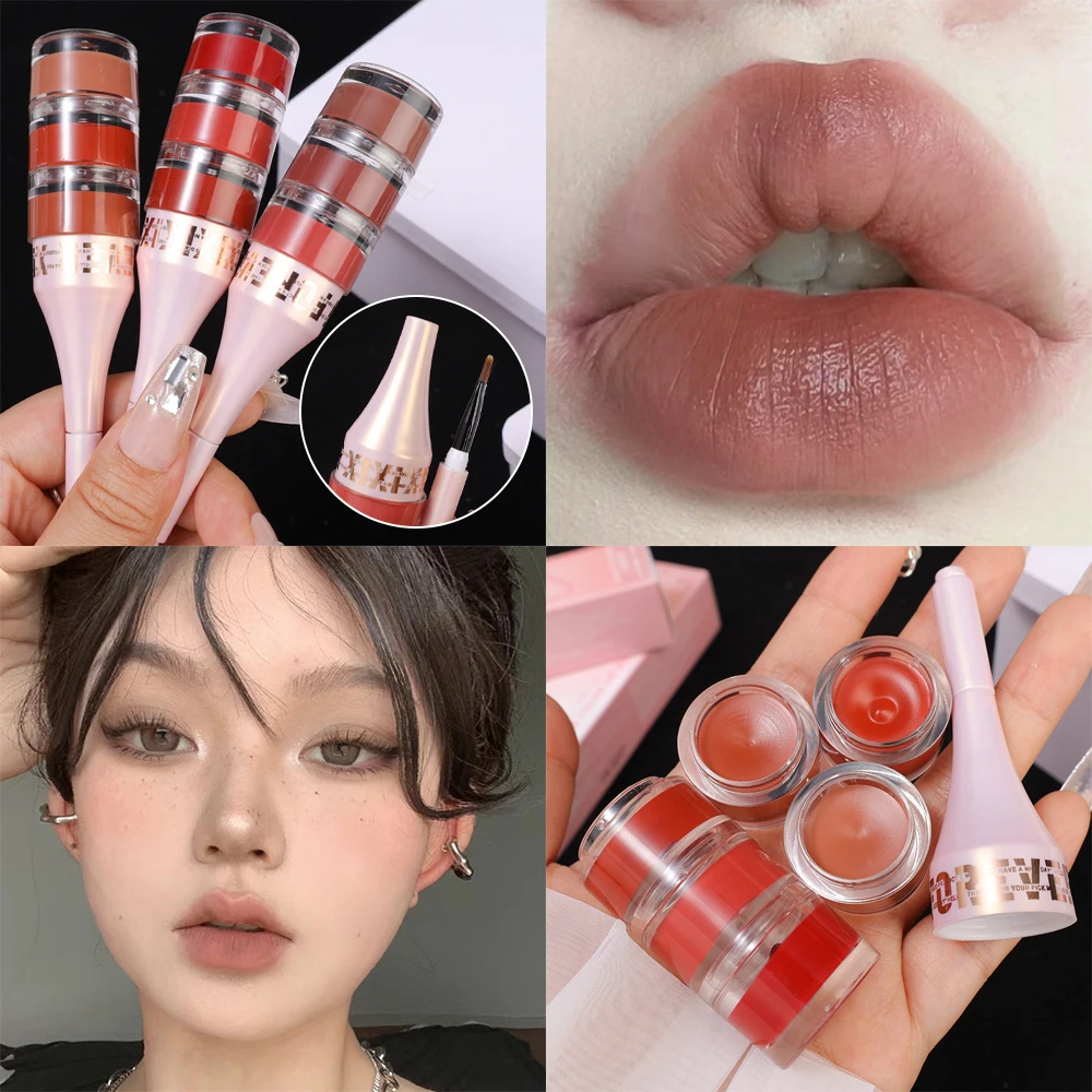 3pc/set Lipstick Matte Velvet Lip Mud Non-stick Cup Waterproof Long Lasting Lips Makeup Tint Easy To Color Sexy Red Lip Gloss