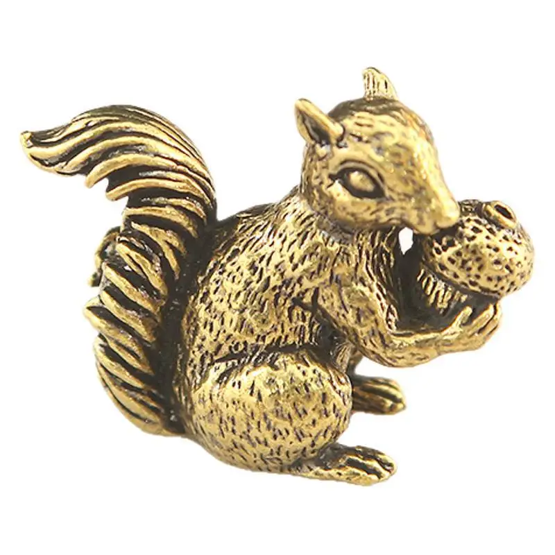 Antique Squirrel Ornament Solid Copper Statue Figurines Brass Squirrels Nuts Tea Pot Incense Holder Desk Decoration