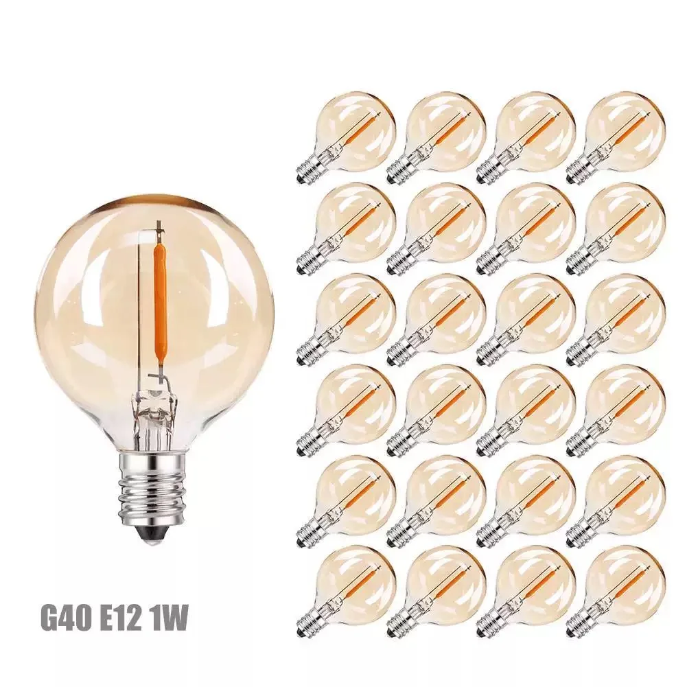 5-25PCS Vintage G40 Led String Light Replacement Bulb 1W 3V 120V 220V Plastic Shatterproof Globe Ball Lamp E12 Base 2700K Edison