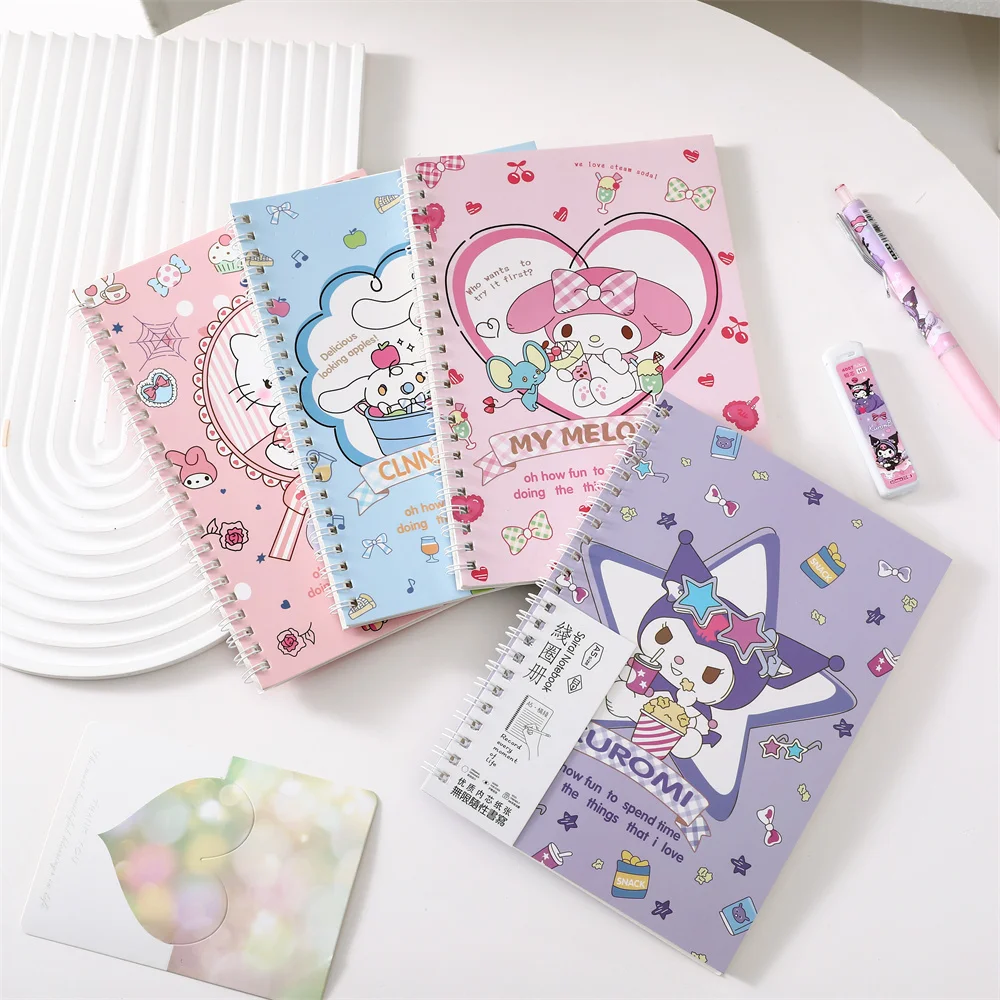 Kawaii Cartoon Hello Kitty A6 Notebooks Cute Kuromi Melody Cinnamoroll Anime Notepads Student Stationery Girl Diarybooks Gifts