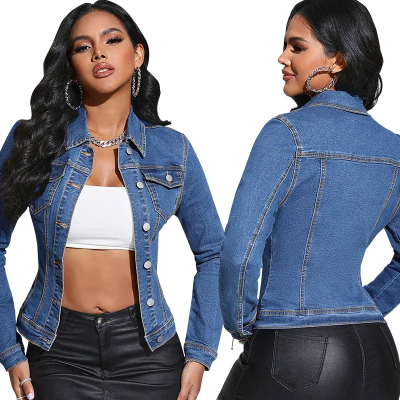 Hot sale woman long sleeve denim jacket fashion slim stretch jeans jacket coat spring autumn woman clothing  new arrival view 5