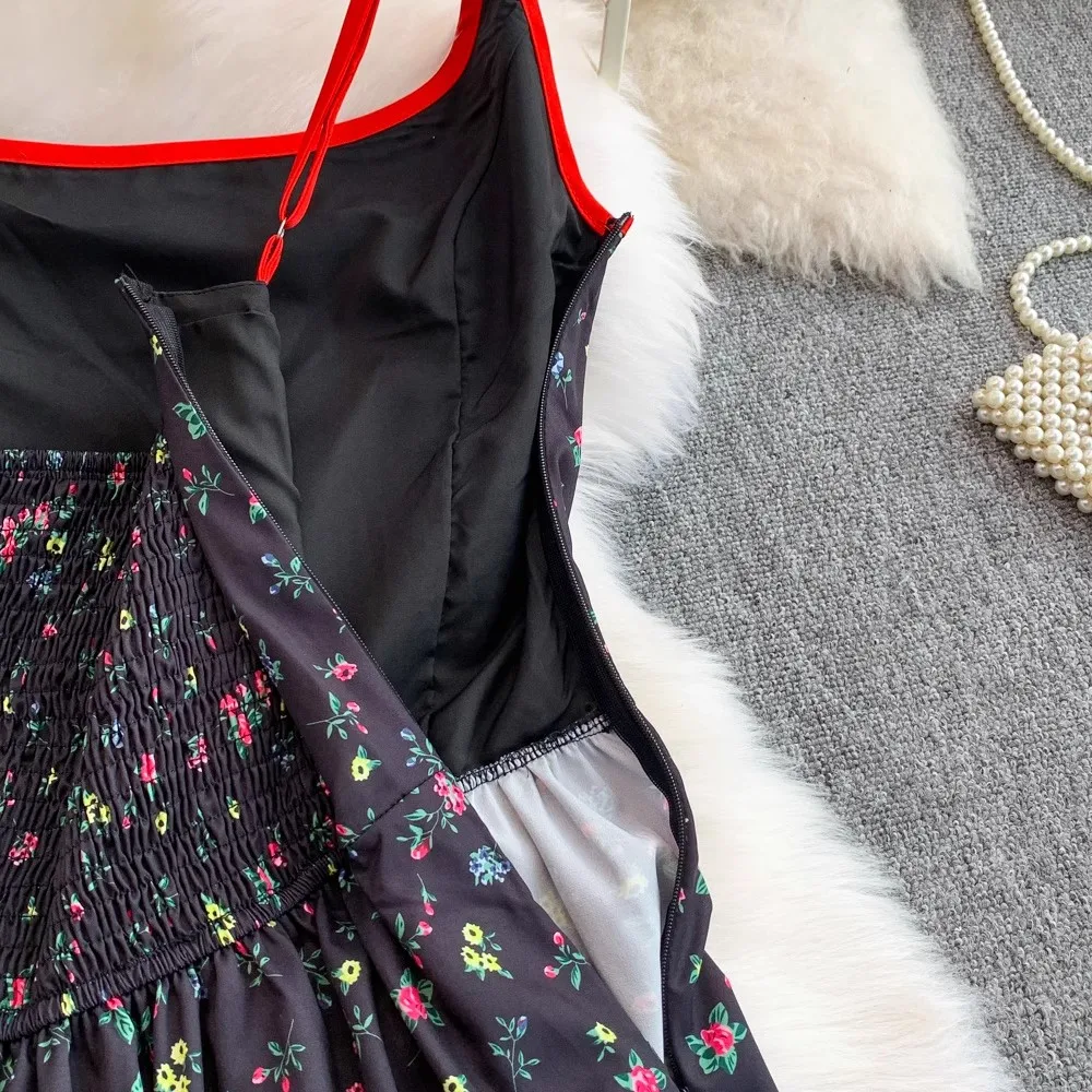 Floral Printed Strapped Dress Women Summer Vacation Sleeveless Elegant Clothing Lady Streetwear Chic Vestidos Bodycon