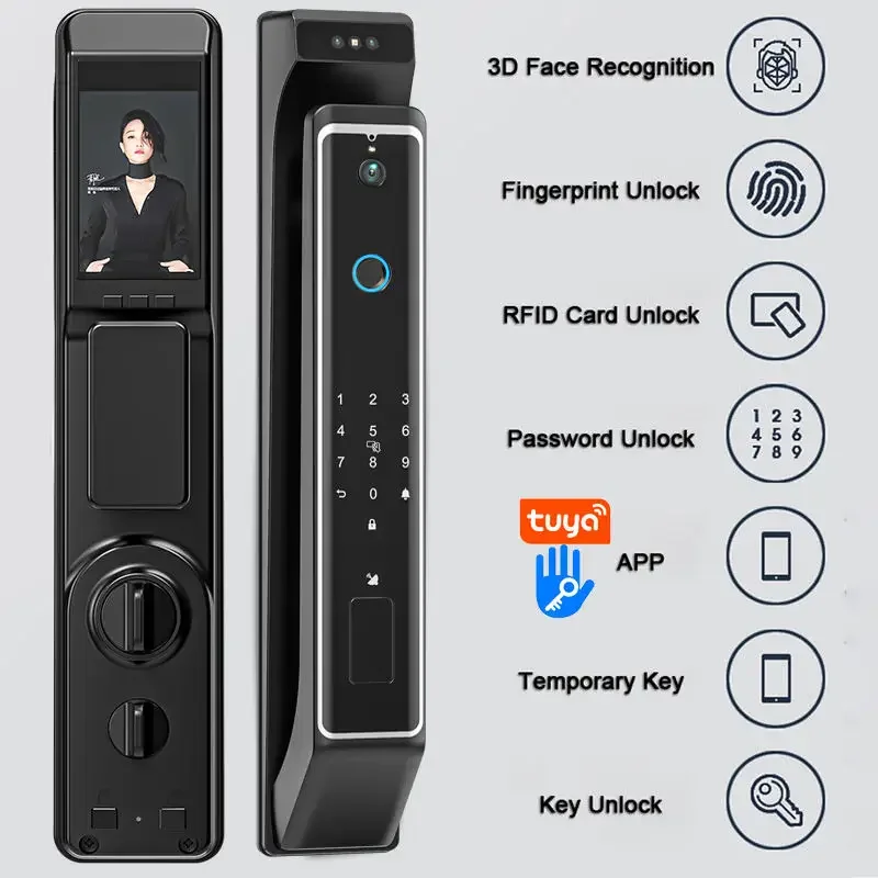 Venda quente nuvem facial tuya wifi ttlock impressão digital smartlock reconhecimento facial automático fechadura da porta código digital câmera de bloqueio inteligente