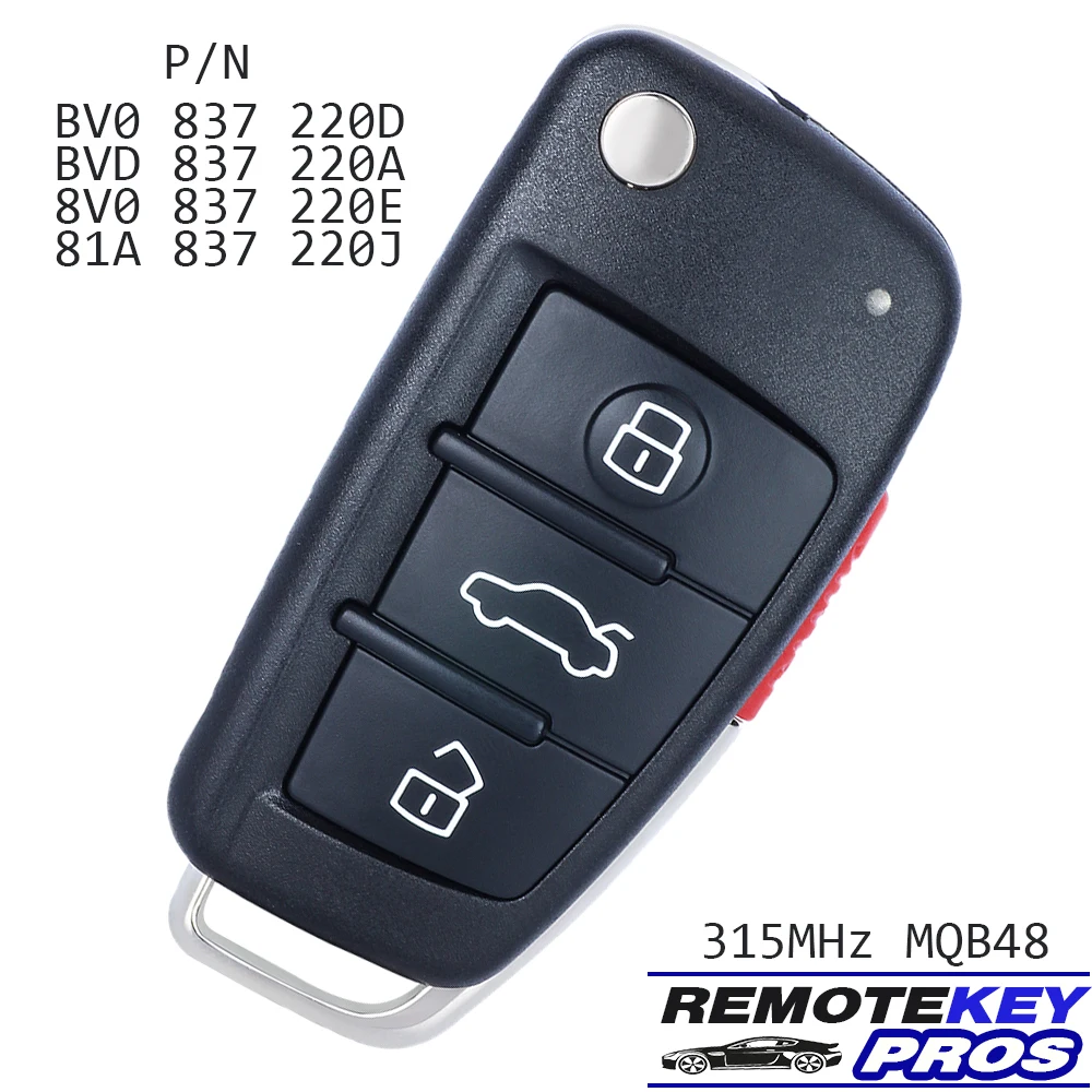 

DIYKEY BV 0837220 D, BVD 837220 А, 8В 0837220 E, 81A 837220 J флип- дистанционный ключ 315 МГц MQB48 чип-брелок для AUDI A3 2013 2014 2015 2016 2017