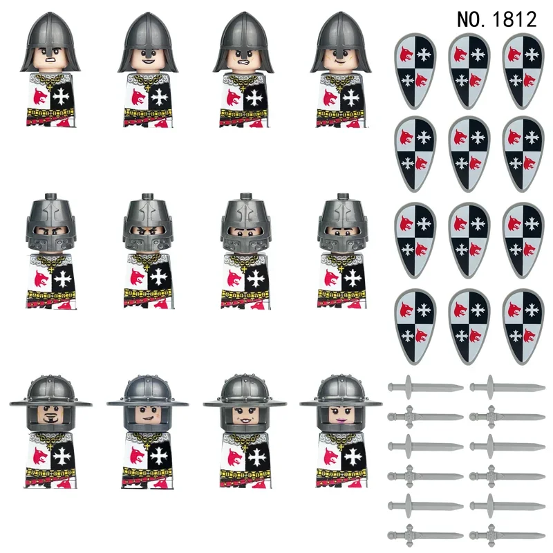 12ชิ้น/เซ็ต Moc อัศวินยุคกลางทหารโรมันบล็อกตัวต่อปราสาททหารหุ่นมังกรอาวุธอิฐของเล่นเด็ก