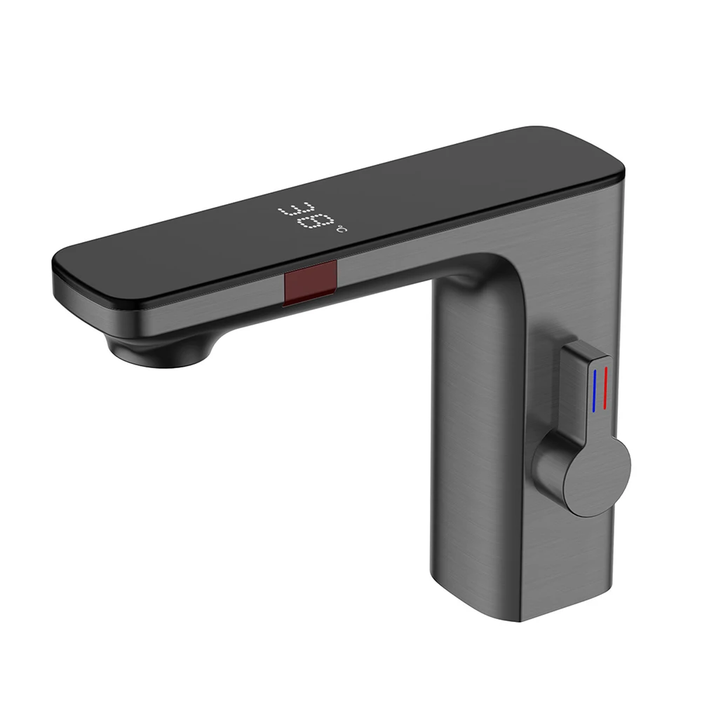 Grifo de lavabo con Sensor inteligente, mezclador de agua fría y caliente con pantalla Digital, cubierta de 1 orificio, piezas de baño para el hogar