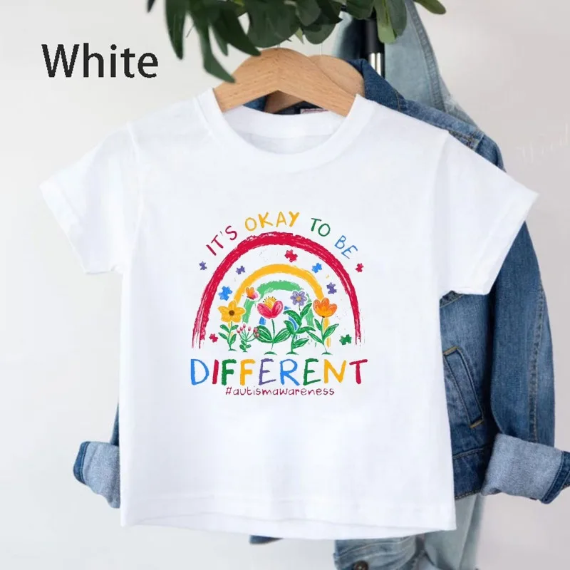 Autism Awareness Shirt It’s Okay To Be Different Shirts Autism Gift Autistic  Girls Boy Kids Clothes 100 Cotton Crew T-shirt Tee