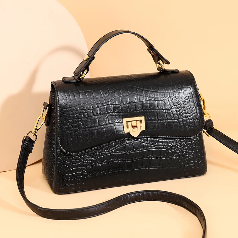 

Luxury 100% Genuine Leather Tote Bag Women Brand High Quality Solid color Cow Leather handbag Female Shoulder Crossbody Bags