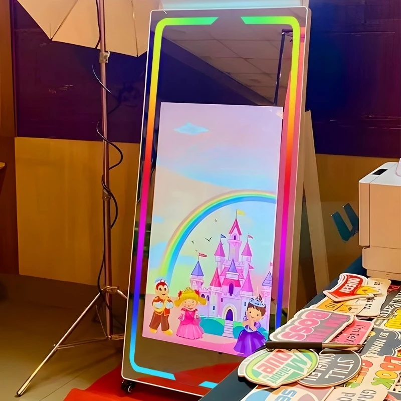 The latest 70-inch mirror photo booth with 43/32-inch touchscreen portable selfie mirror photo booth
