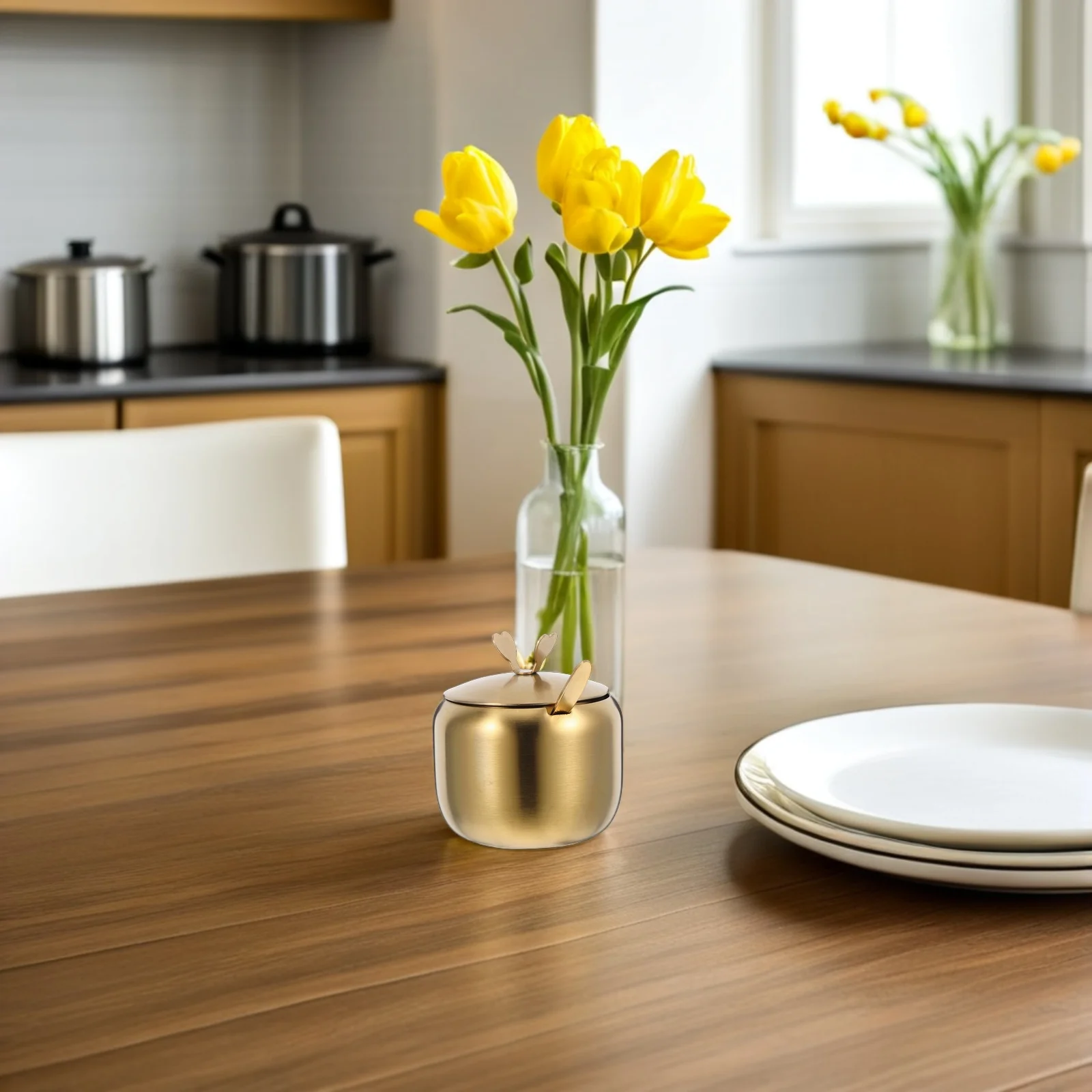 

2Pcs Stainless Steel Sugar Jar Lid Spoon Condiment Container Kitchen Spice Jars Canisters Pots Pepper Coffee Condiment Container