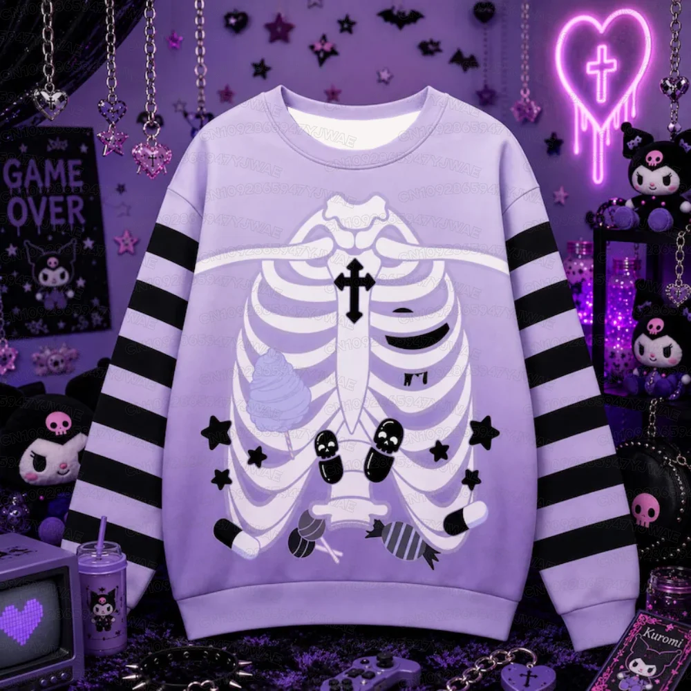 Damen-Sweatshirt Yami Kawaii Rib Cage T-Shirt Pastel Goth Unisex-Sweatshirt Herren Unisex Hip Hop Langarm-Pullover – Detail 4
