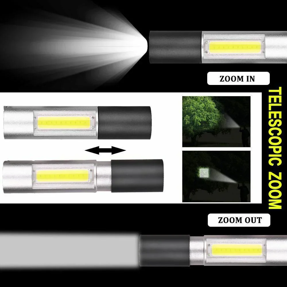 Mini LED Flashlight Zoomable USB Rechargeable Waterproof Lamps 3 Switch Modes Portable Torch Outdoor Safety Light