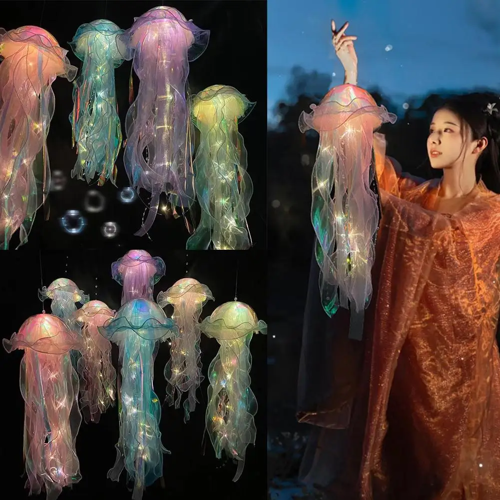 Lámpara de medusas, lámpara de flores portátil, luz de viento de medusas, decoración de cumpleaños, campanas de noche para niña, regalo para dormitorio, colgante para el hogar La S2Z9