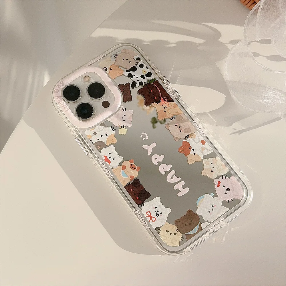 Electroplated Mirror Cute Cat Phone Case for iPhone 14 13 11 12 15 Pro Max XS XR XS Max Soft Bumper Silicone with Lanyard
