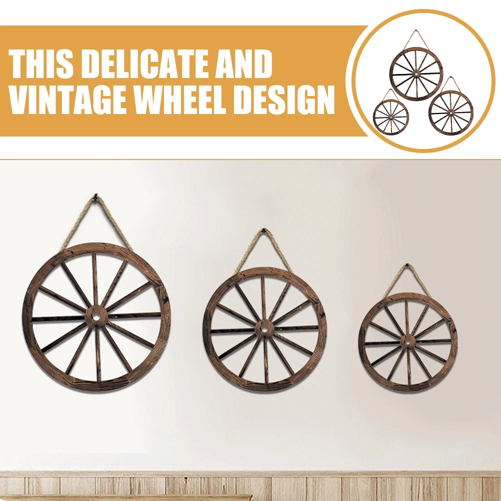 

3pcs Wooden Wheel Hanging Ornament 12 Inch Rustic Art Decor For Living Room Home Vintage Wagon Wheel Wall Hanging Garden Indoor