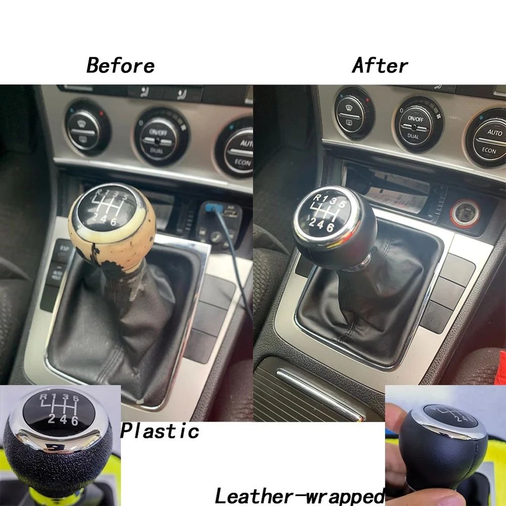 Manual Gear Shift Knob For Vehicle Model B6 05-11 5 Speed 6 Speed Plastic Narrow Plastic Leather Black Car Accessories