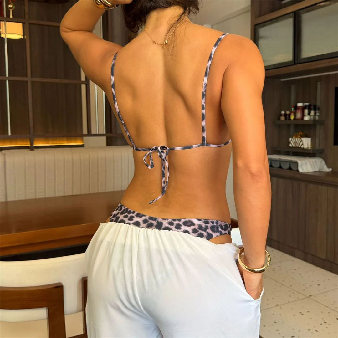 Leopard-Bikini mit hohem Beinausschnitt, Damen-Badeanzug, zweiteiliges Bikini-Set, brasilianischer Badeanzug mit Polsterung, Badebekleidung, Modell V8192. – Detail 4
