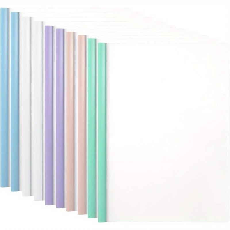 10pcs A4 Size Clear Report Covers with Sliding Bars - PVC Presentation File Folders,Ideal for Business & Office Use
