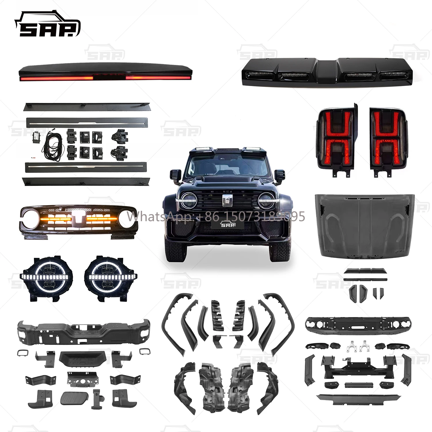 

Модернизированный бампер для бездорожья, капот, бак 300, светодиодный головной фонарь, передняя решетка, комплект кузова для Gwm Tank 300, аксессуары 2025
