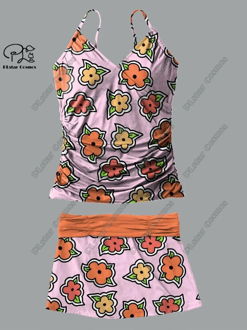 Dames V-Hals Zomer Kleine Frisse Bloemenprint Jarretelrok Tweedelig Badpak Vakantie Reis Nieuw Zwempak Q-6