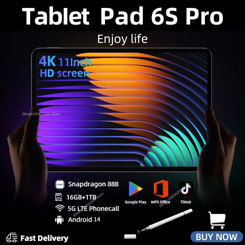 

Pad 6S Pro 2024 Original Global Version Tablet PC Snapdragon 888 Android 14 20000mAh 16GB+1TB 5G Dual SIM Card HD 4K Mi Tab