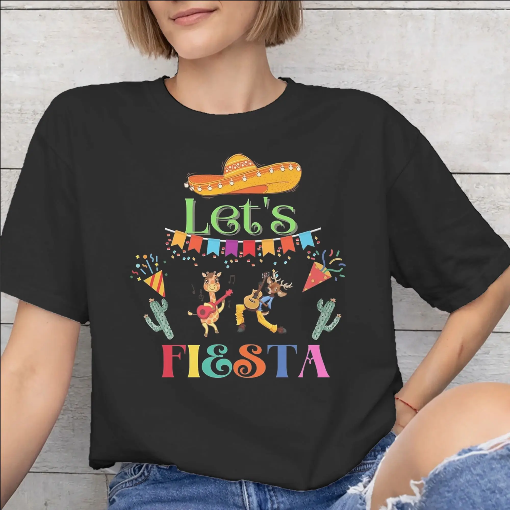 Men Women Graphic Printed Let's Fiesta Cinco De Mayo  T Shirt Tee Pure Cotton  T-shirts Clothes