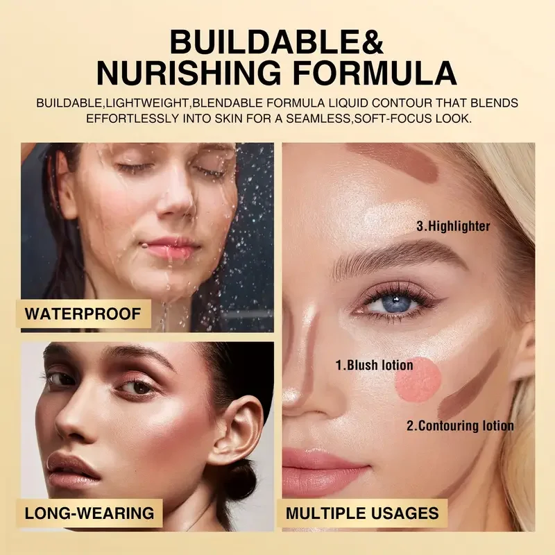 قلم مكياج متعدد الاستخدام 3 في 1 عصا تجميل كونتور: عصا أحمر الخدود، كونتور هايلايتر، كونسيلر بيرليسسينت مكياج للوجه يدوم طويلاً #5
