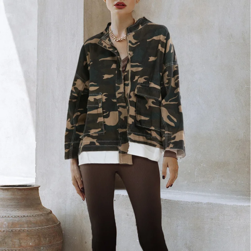 

2025 New Trendy Top Fashionable Unique Design Camouflage Print Loose Versatile Jacket for Women