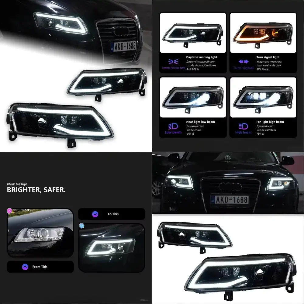 For 2005-2011 A6 C6 Modified Rolls-Royce Style 12V LED Dual-Beam Projector Headlight Assembly Flowing Turn Signals