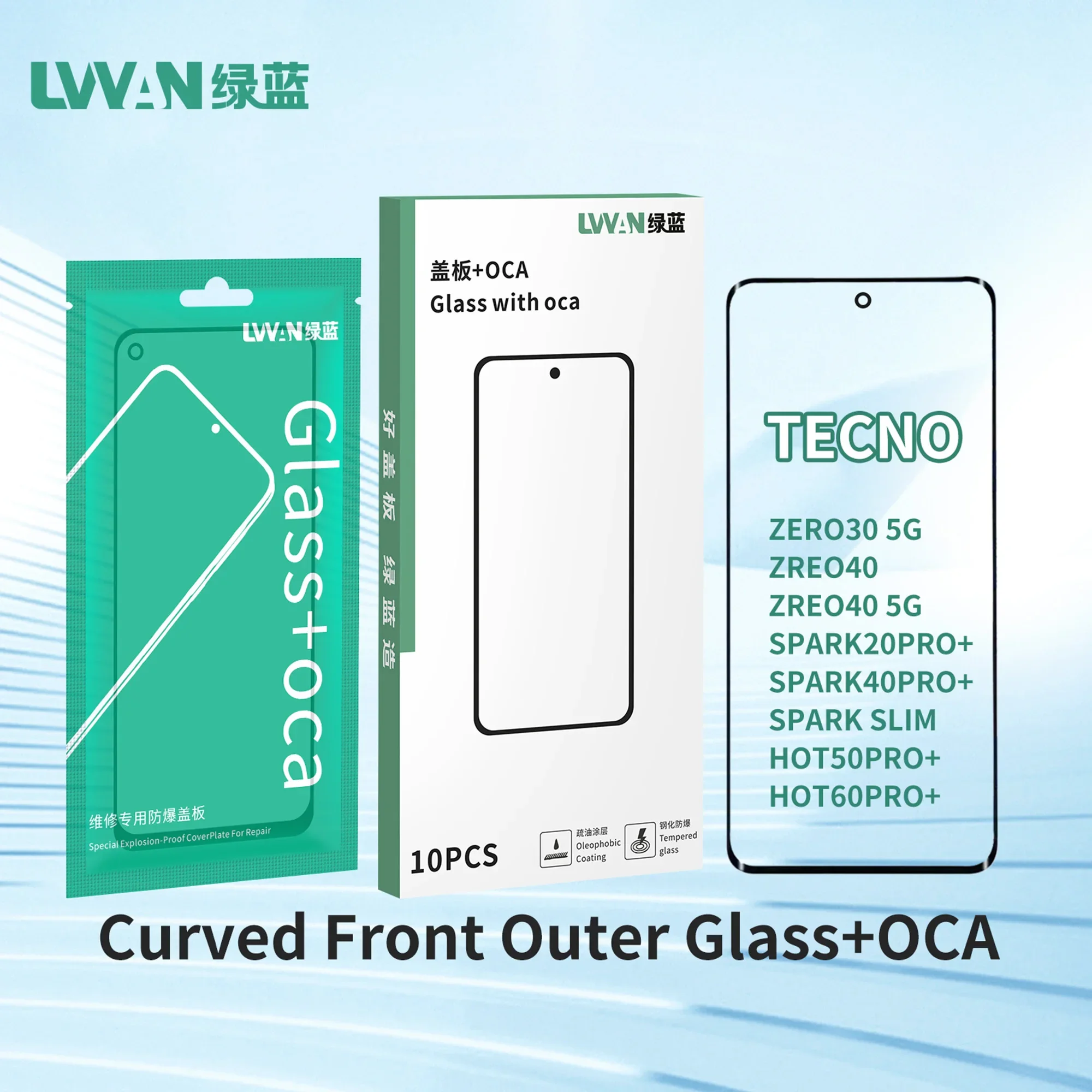 2PCS Screen Front Outer Glass with OCA for ZERO30 5G ZREO40 SPARK20/40PRO PLUS SPARK SLIM HOT50/60PRO PLUS Glass Replacement
