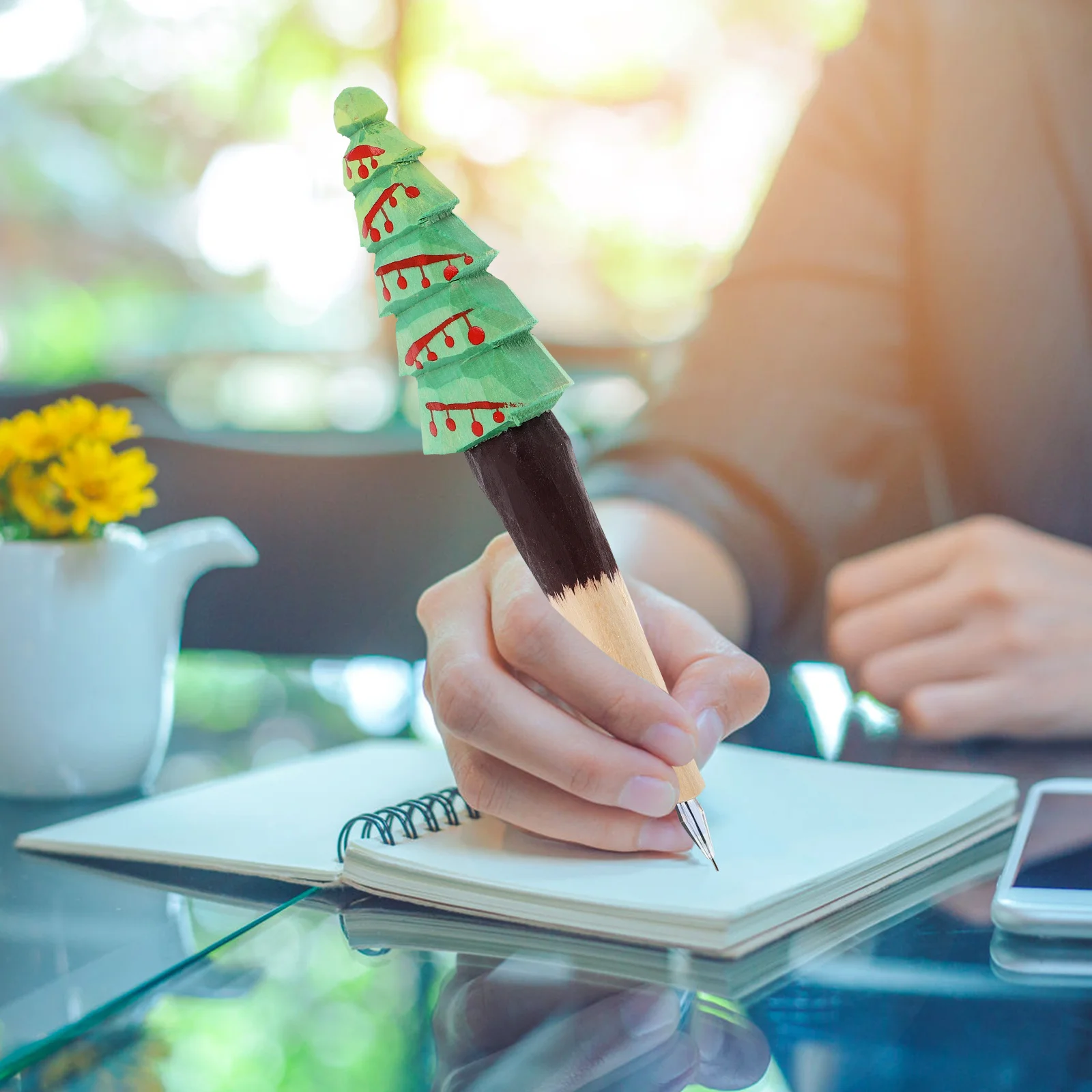 

Christmas Gel Ink Pens Xmas Tree Carved Wood Design Holiday Office School Supplies Black Ink Set Novelty Snowman Pens